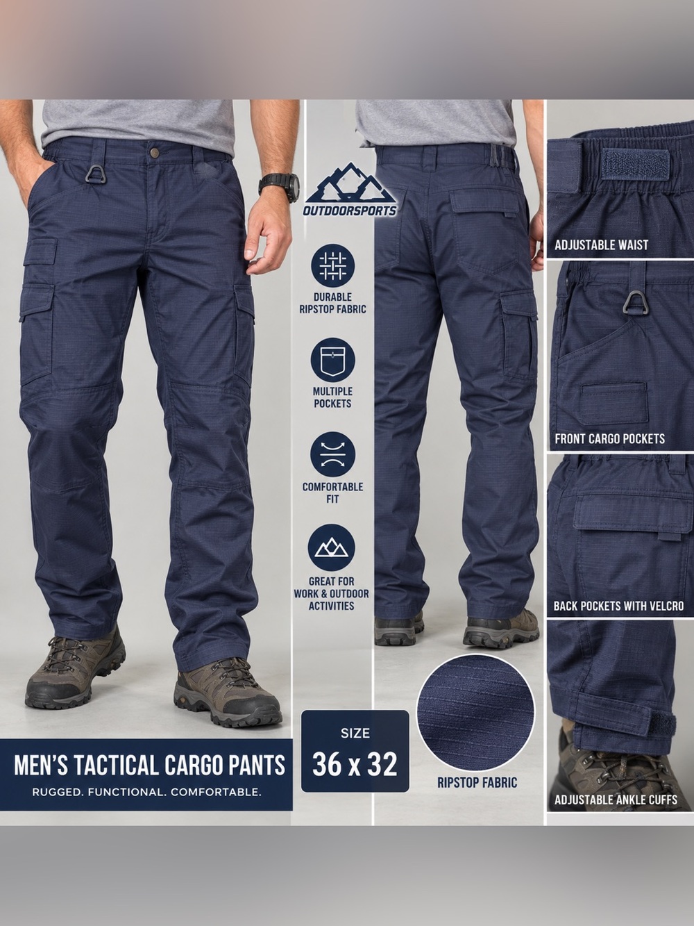 Men's Tactical Cargo Pants - Navy Blue